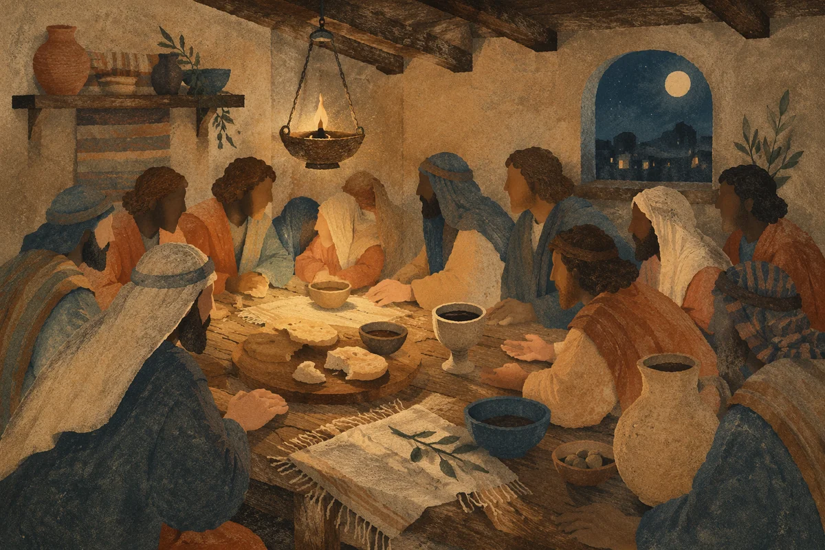 Last Supper Table with Bread and Wine