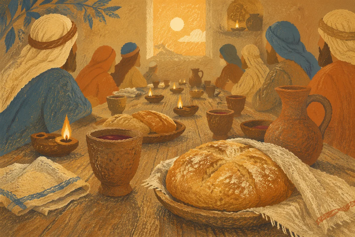 Last Supper Table with Bread and Wine