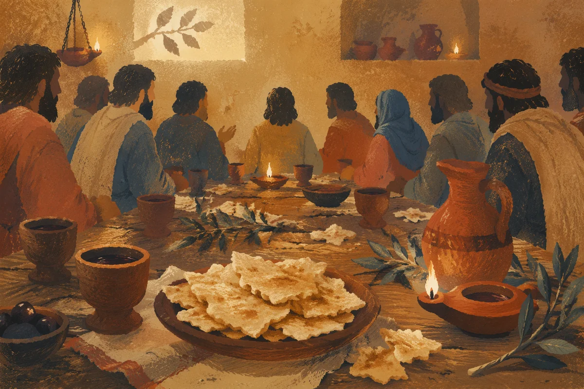 Last Supper Table with Bread and Wine