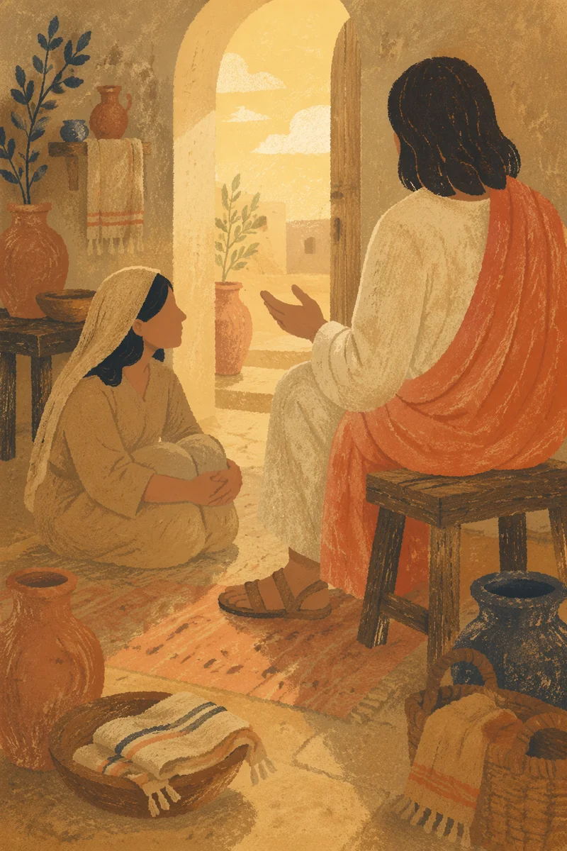 Mary Listening at Jesus Feet Indoors