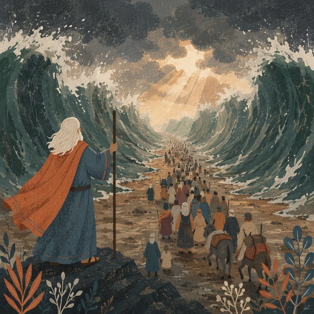Moses Leading Israelites Through the Red Sea