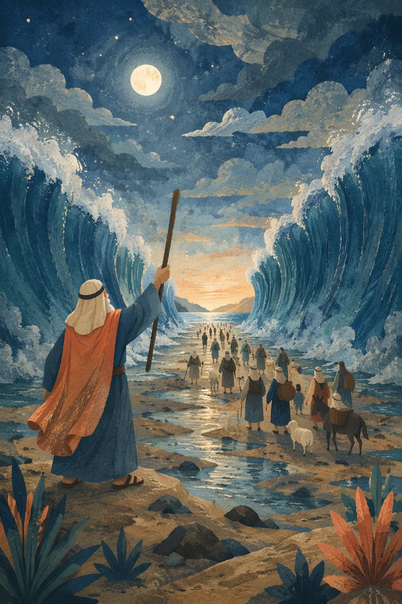 Moses Parting the Red Sea at Moonlight