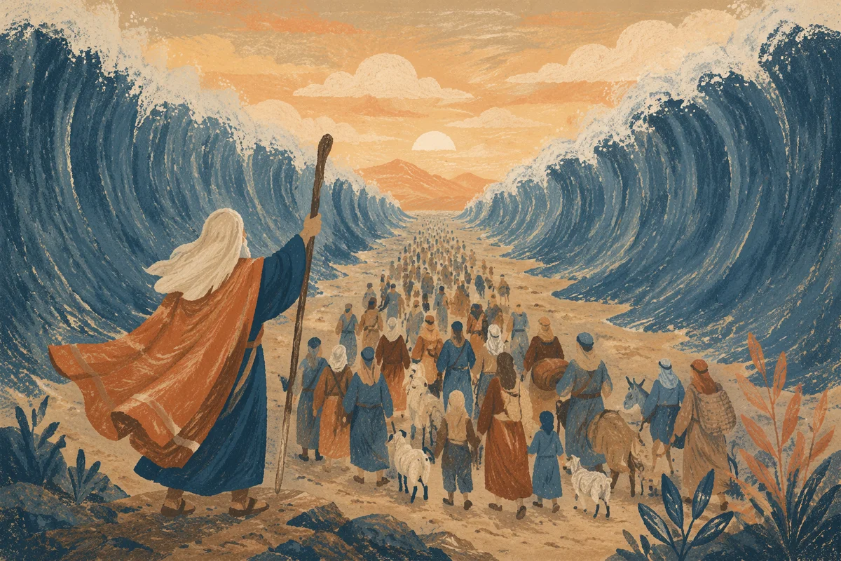 Moses Leads Israel Through Parted Sea
