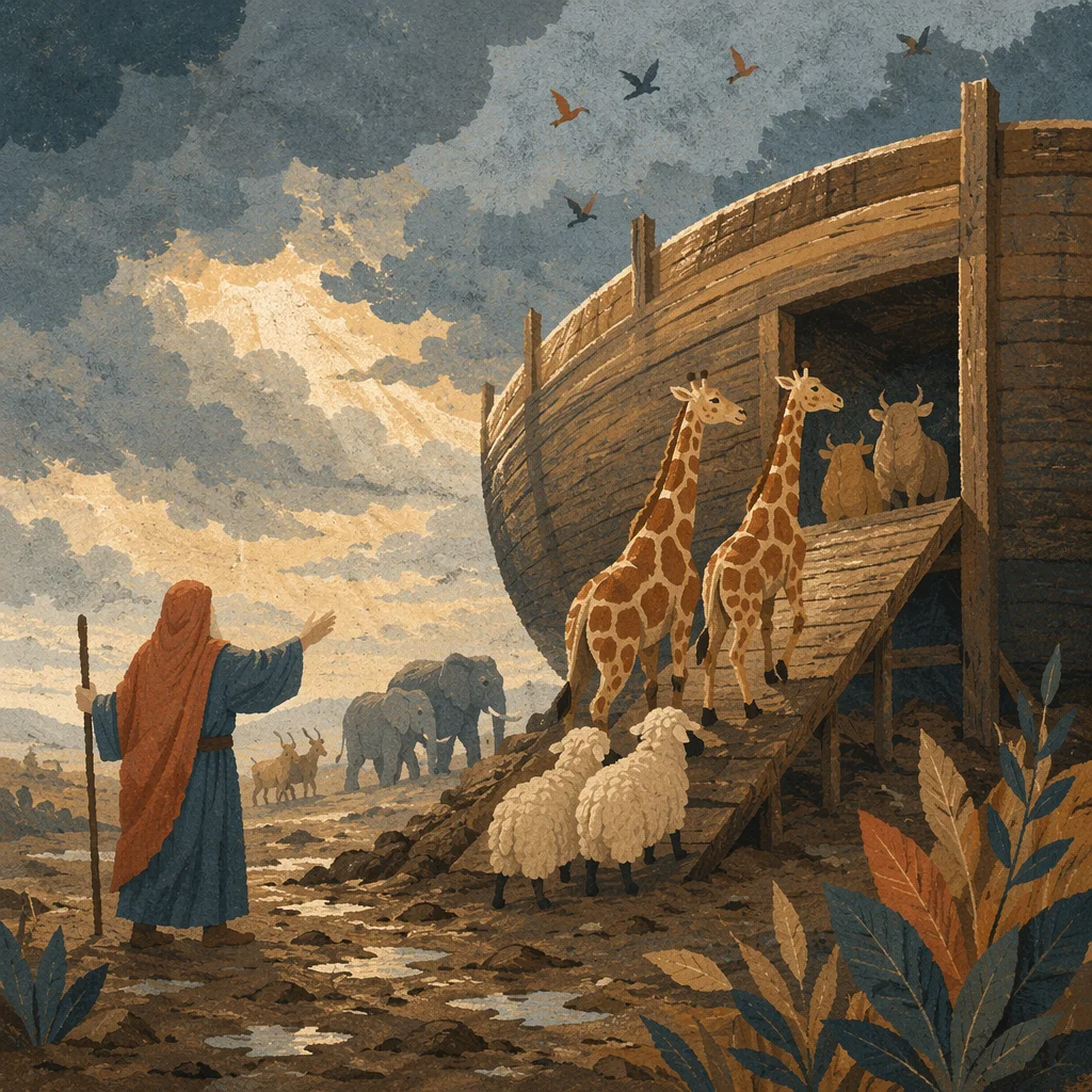Animals Boarding Noahs Ark Before the Storm