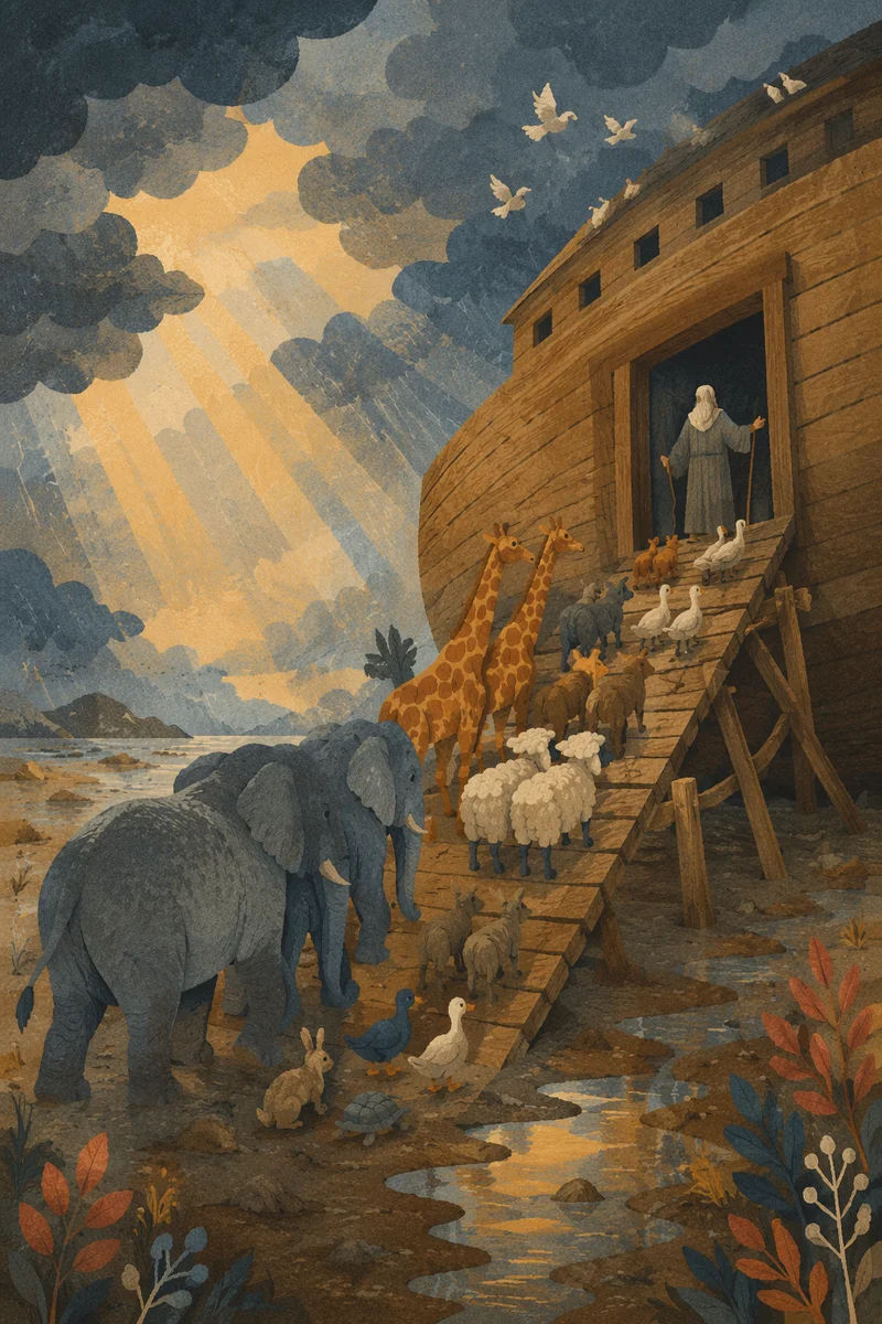 Noahs Ark Animals Boarding at Dawn