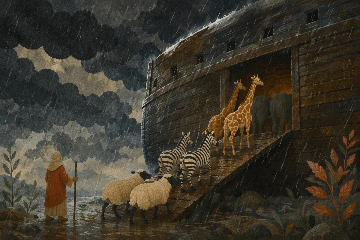 Noah Ark Animals Boarding in Storm