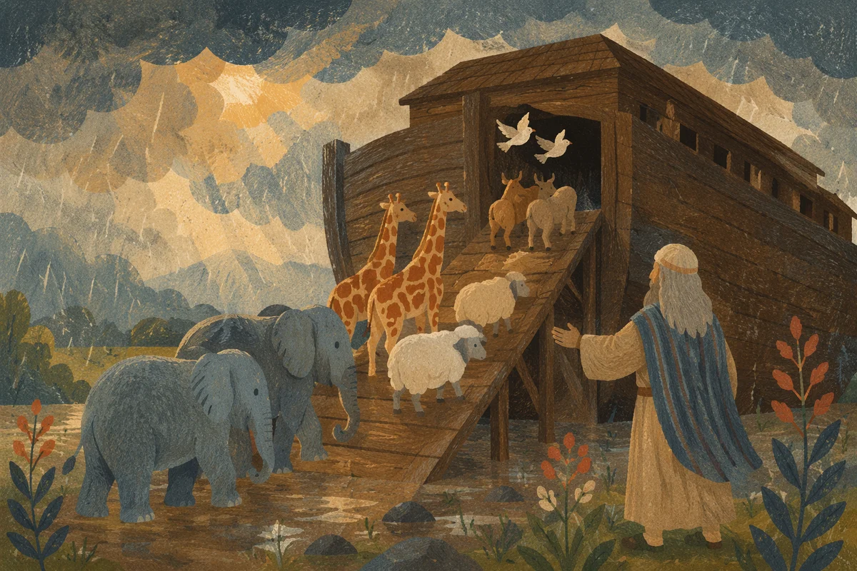 Animals Boarding Noahs Ark at Dawn