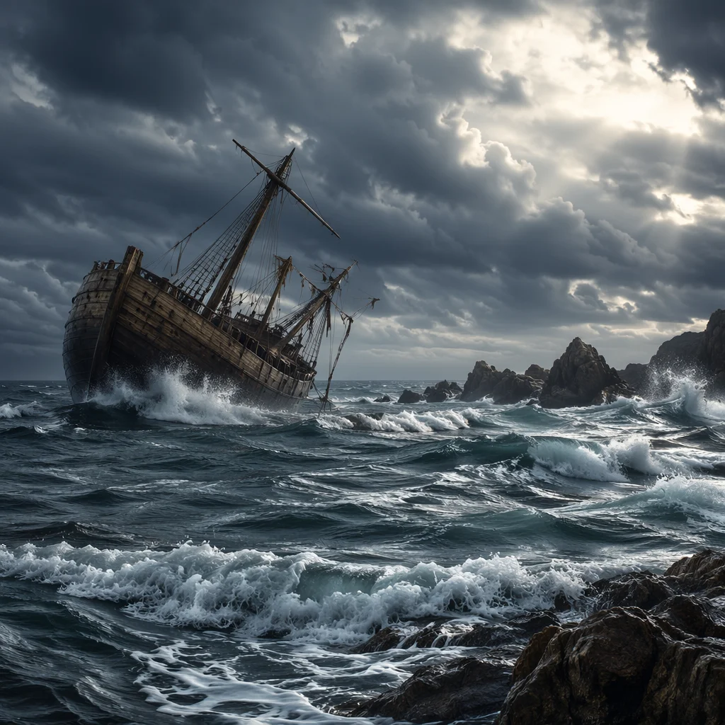 Paul Shipwreck Near Malta Stormy Sea