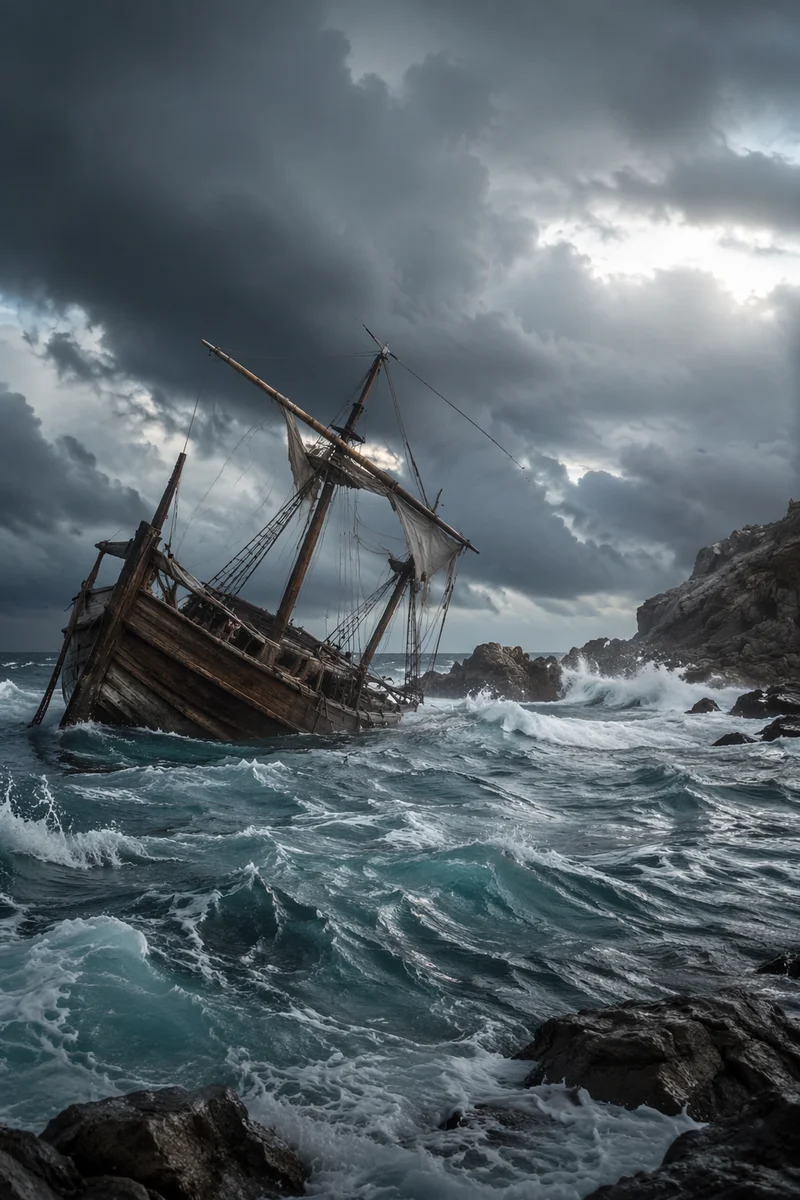 Paul Shipwreck Near Malta Stormy Sea