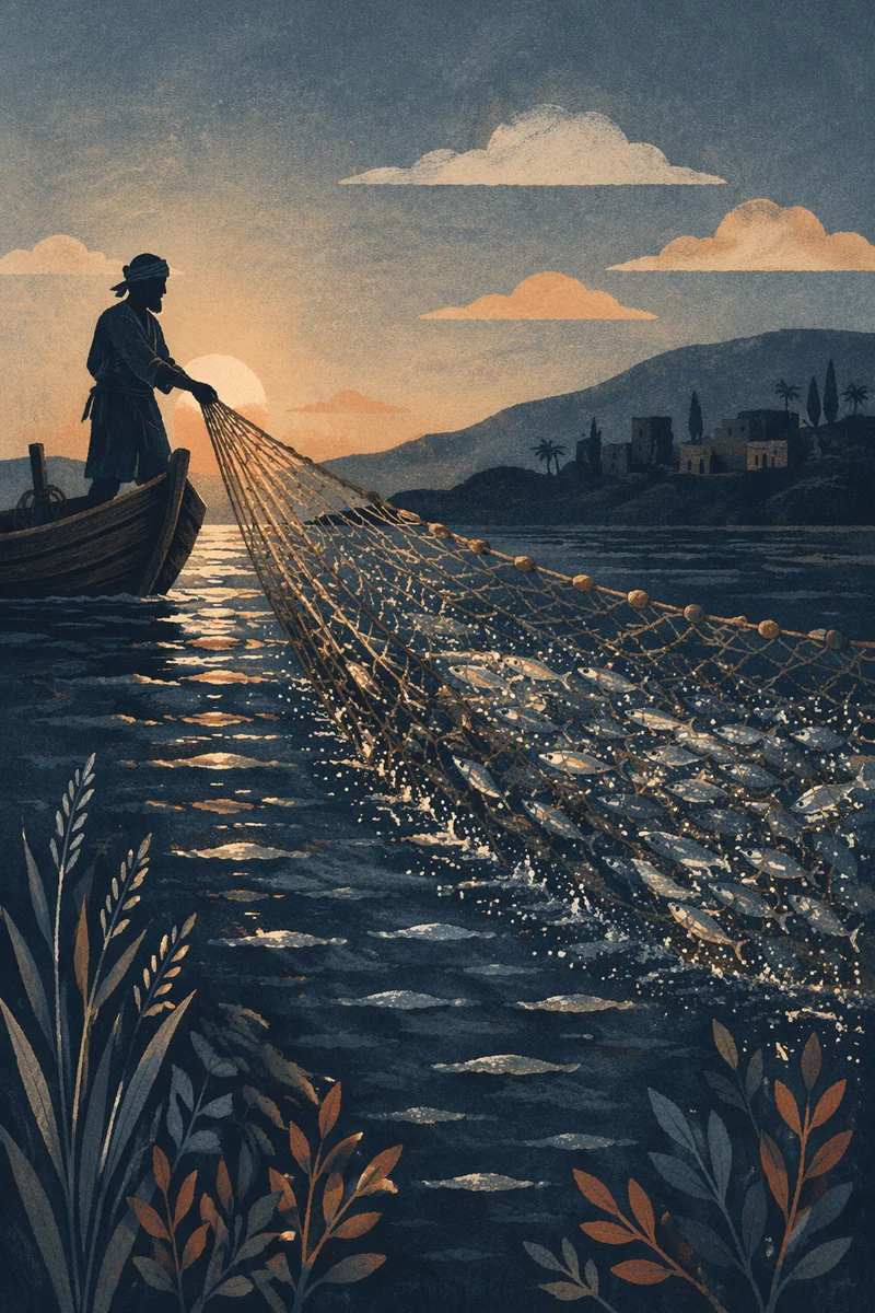 Peter Pulling Miraculous Net at Dawn