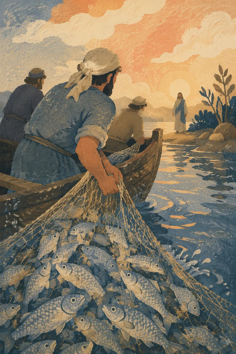 Miraculous Catch at Dawn on Galilee