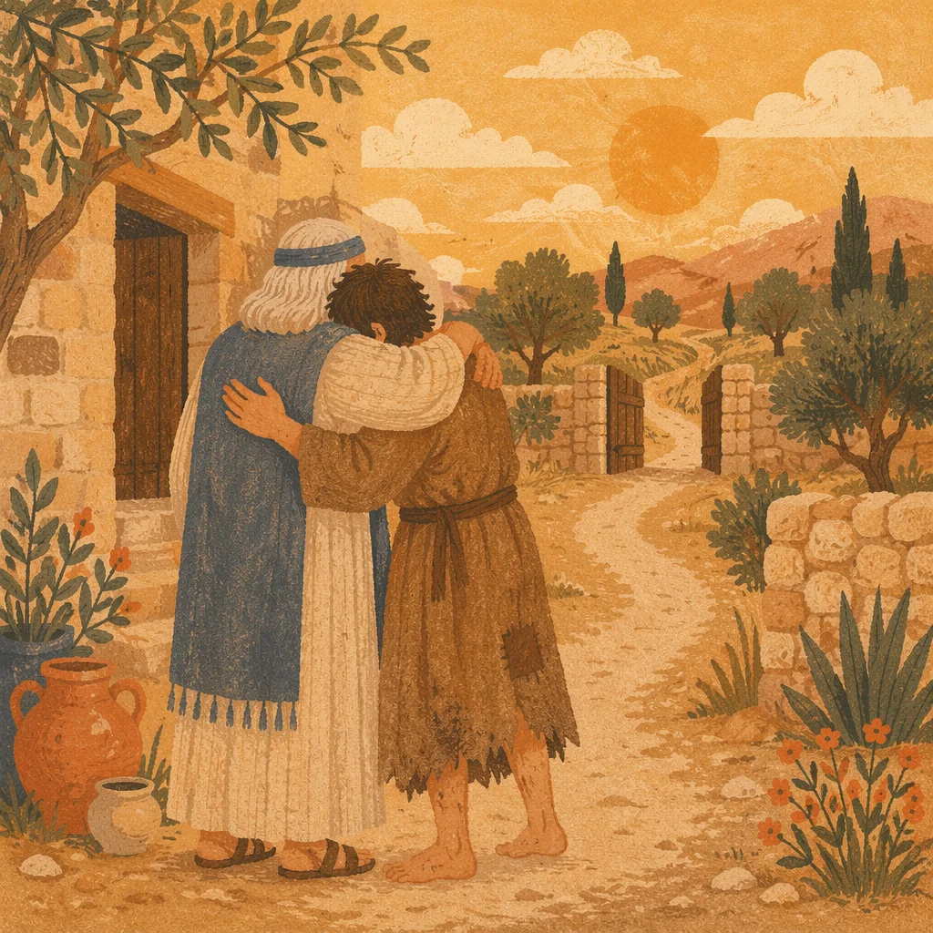 Prodigal Son Embraced by Forgiving Father