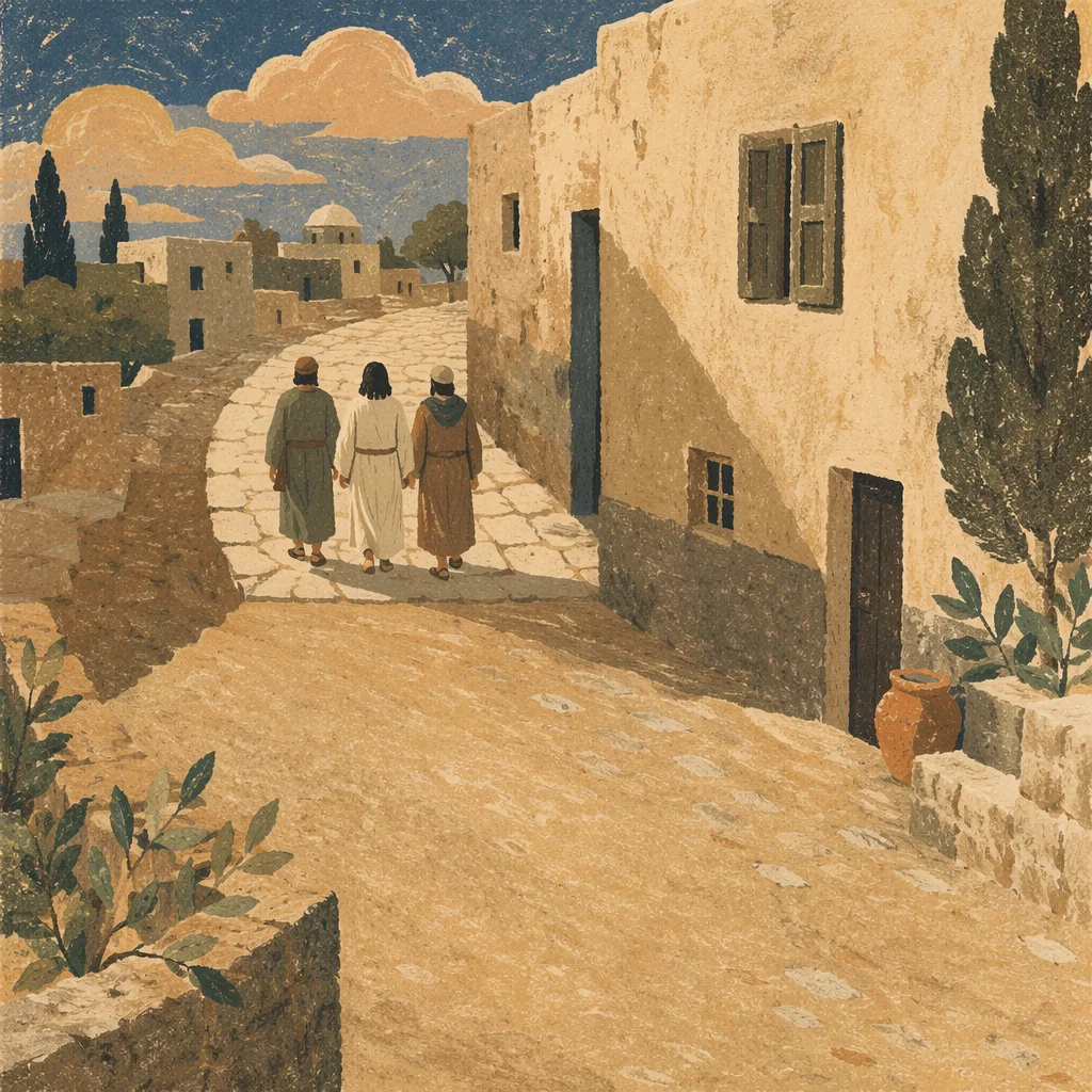 Road to Emmaus Travelers at Sunset