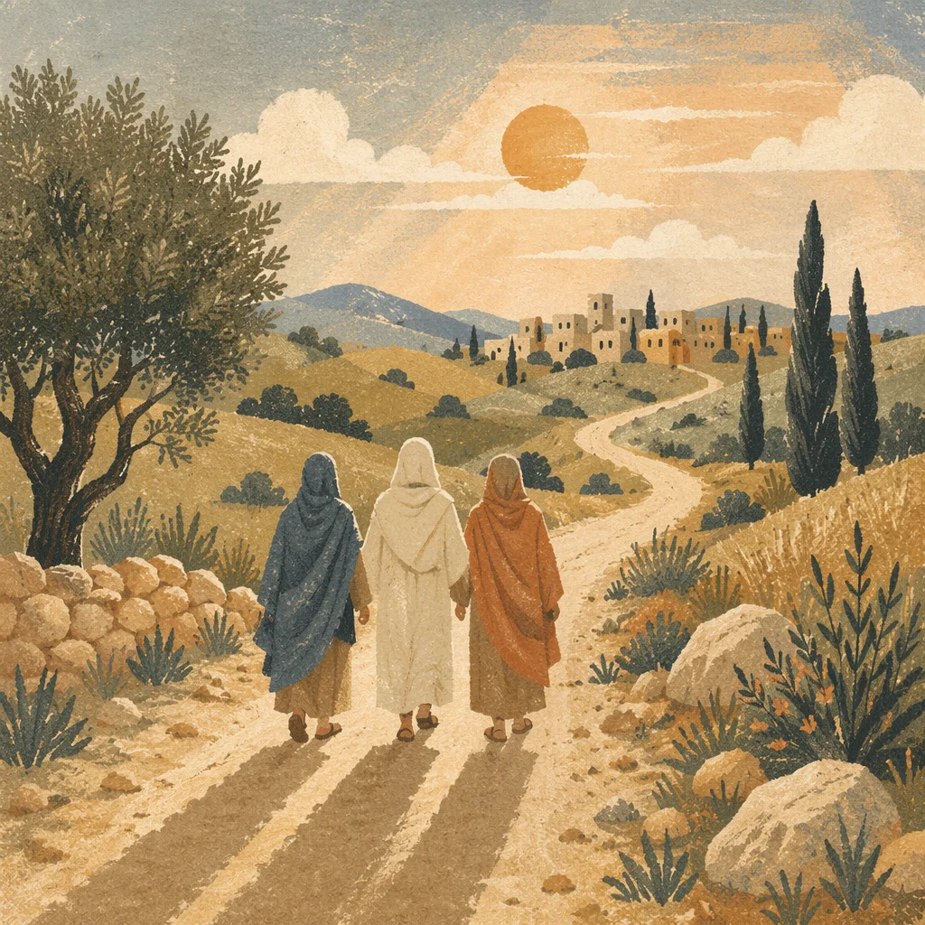 Road to Emmaus Travelers at Sunset
