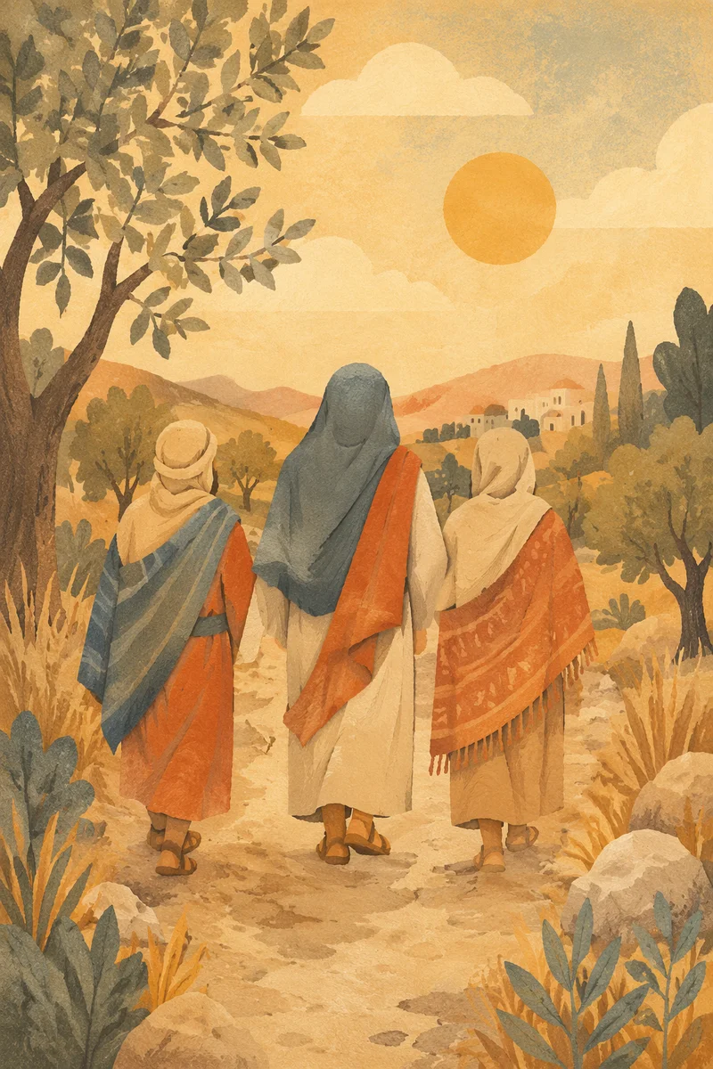 Road to Emmaus Travelers at Golden Dusk