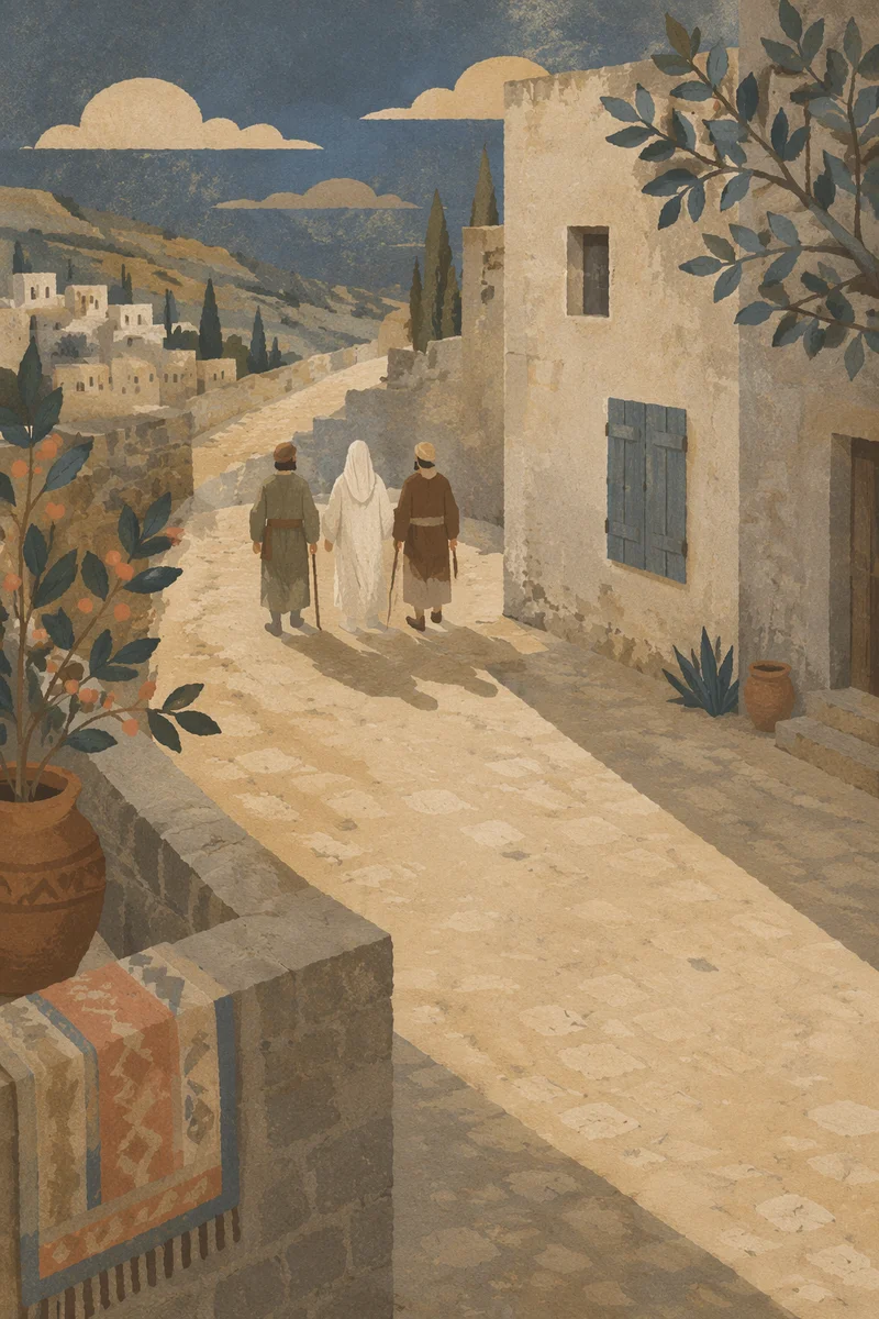 Road to Emmaus Travelers at Sunset