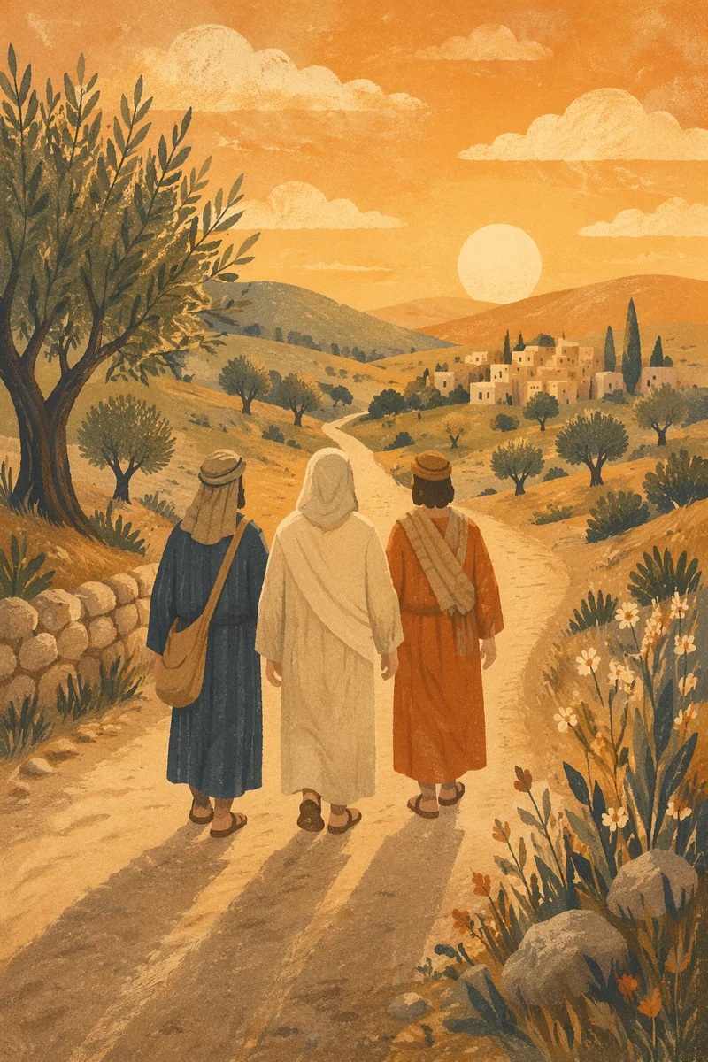 Road to Emmaus Travelers at Sunset