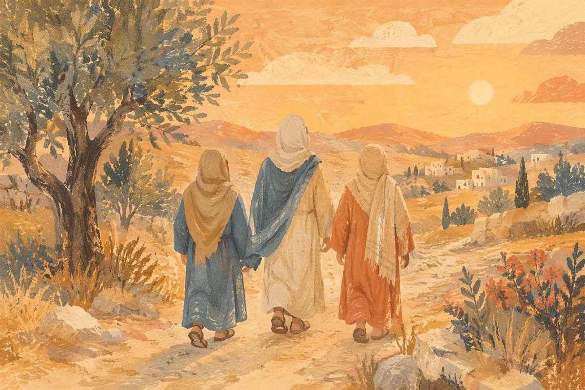 Road to Emmaus Travelers at Golden Dusk