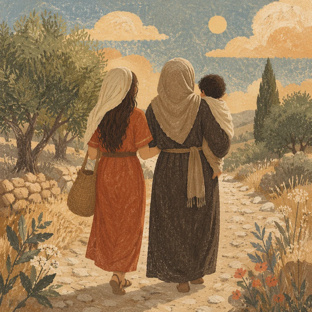 Ruth and Naomi Journey at Sunset