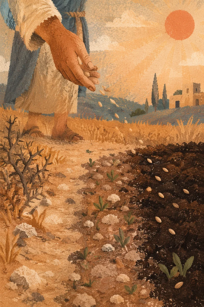 Sower Casting Seeds on Four Soils
