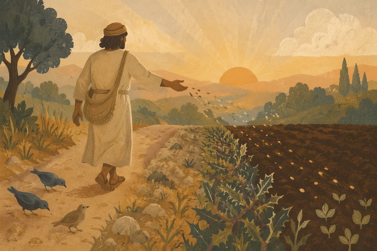 Sower Scattering Seeds at Sunrise