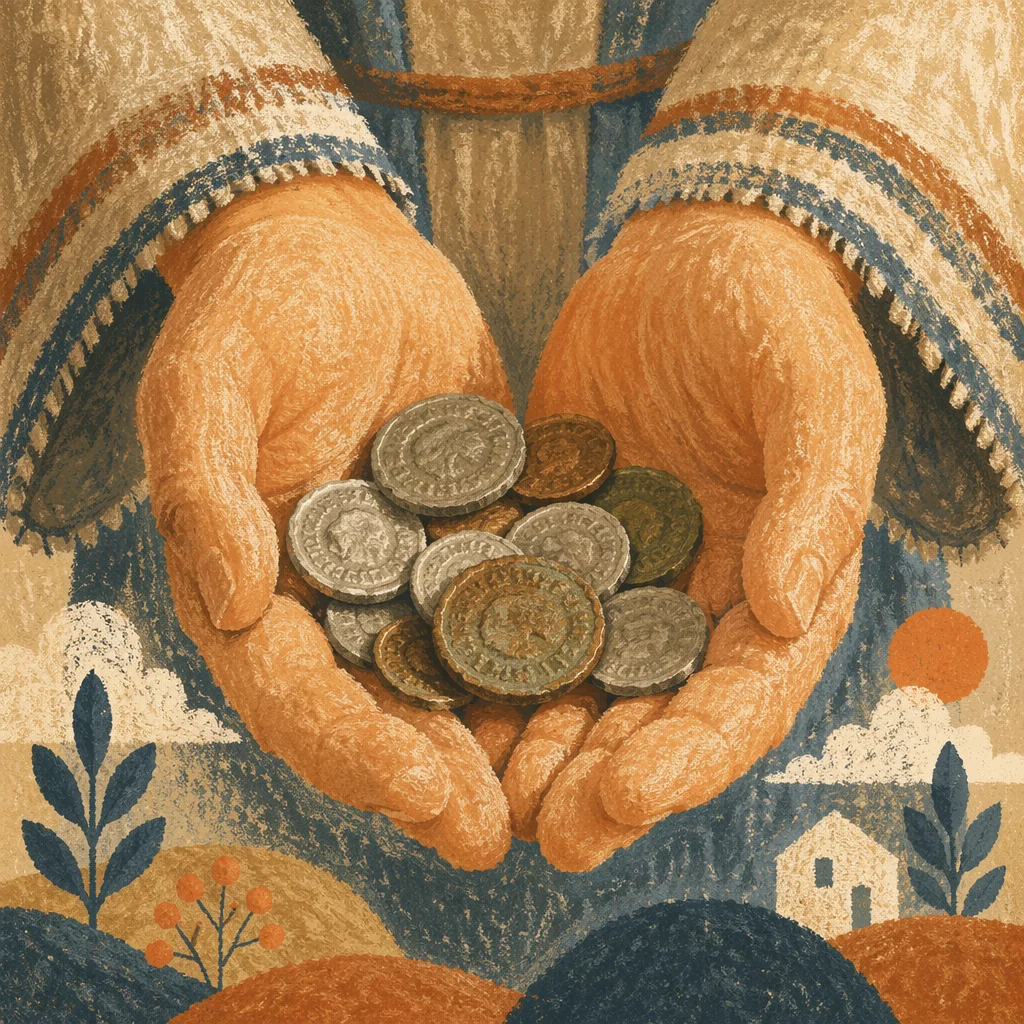 Hands Holding Talents Coins in Parable