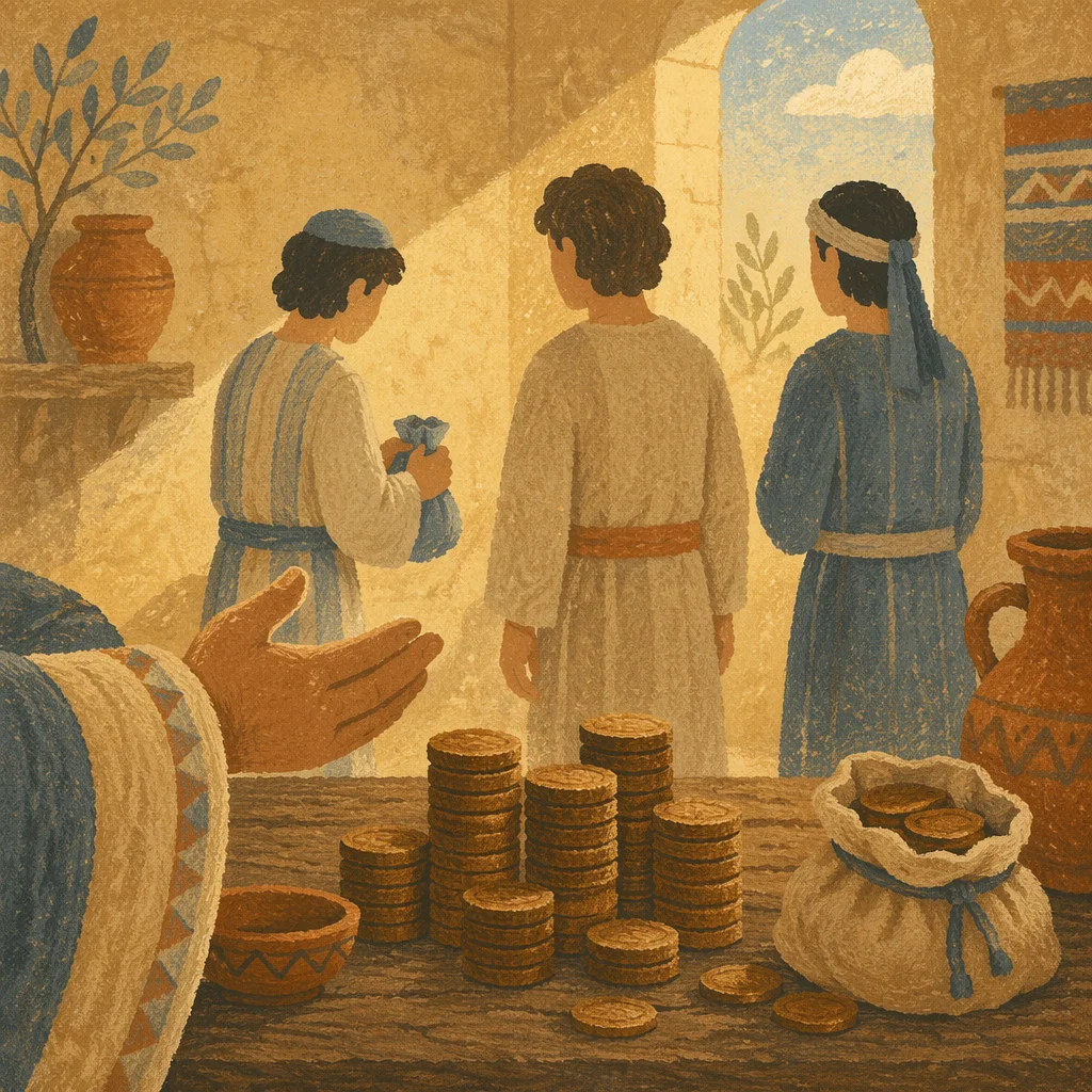 Parable of Talents in Ancient Courtyard