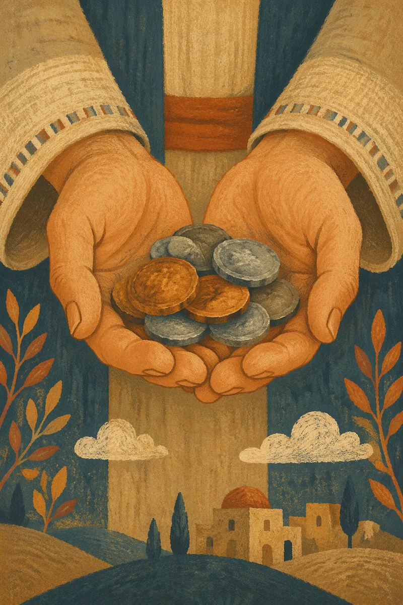 Hands Holding Talents Coins in Humble Light