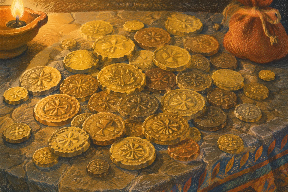 Ancient Gold Talents on Stone Table