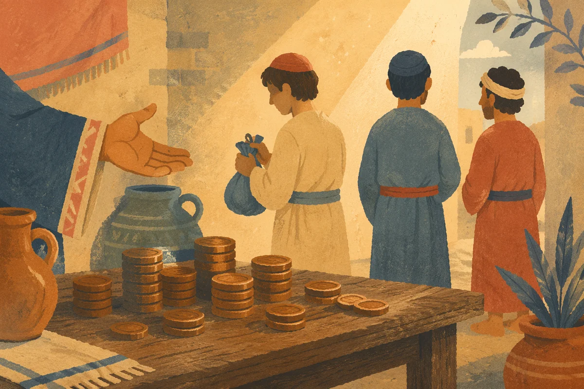 Parable of the Talents in Ancient Courtyard