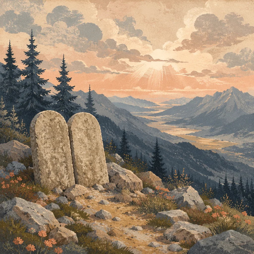 Ten Commandments Tablets on Mountain Overlook