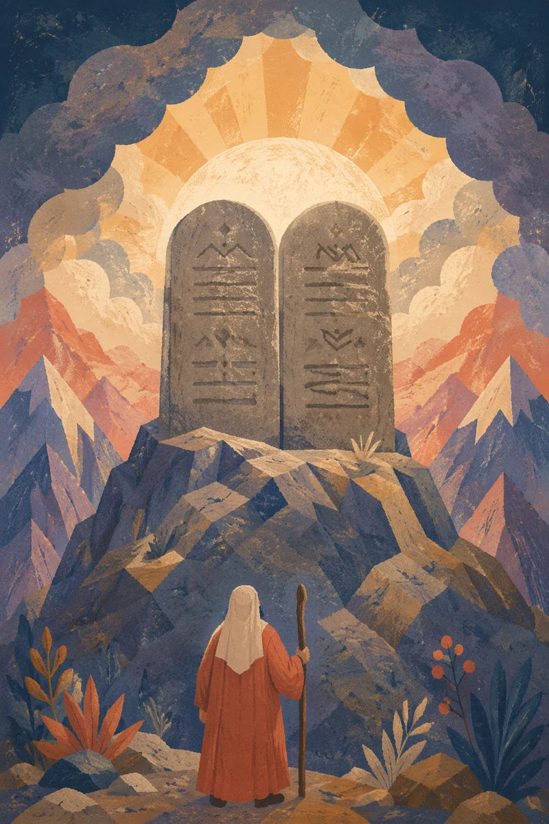 Ten Commandments Tablets on Mountain Summit