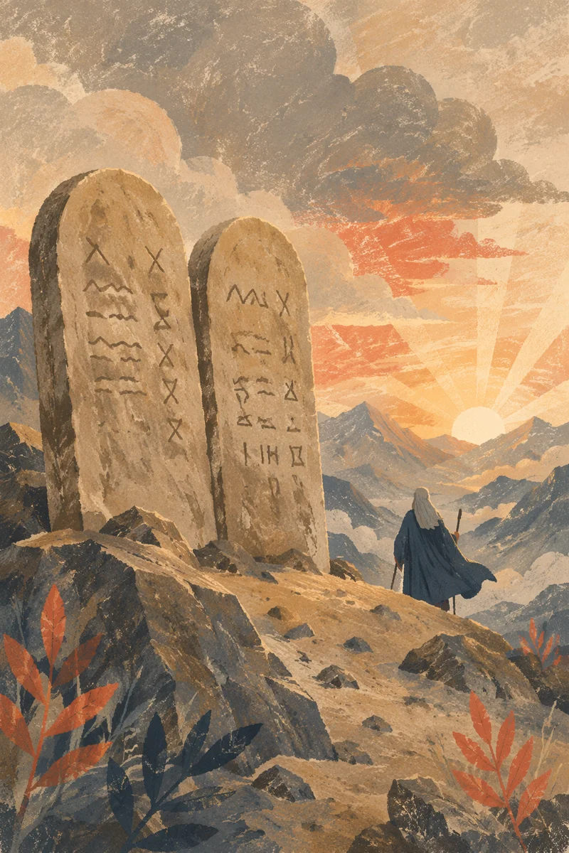 Ten Commandments Tablets on Mountain Dawn