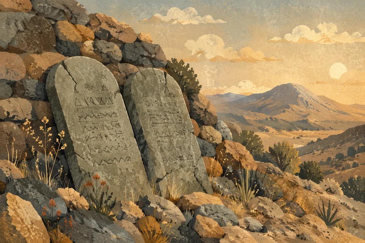 Ten Commandments Tablets on Mountain Slope