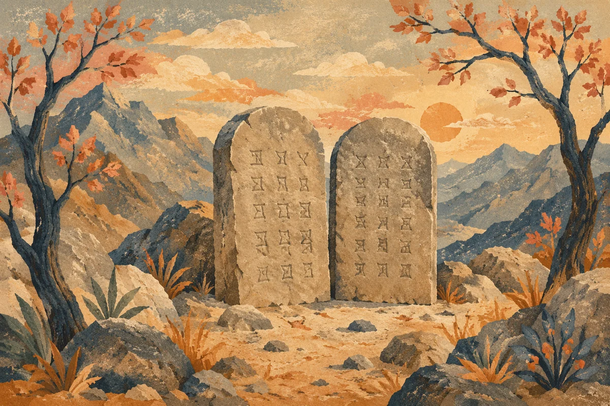 Ten Commandments Tablets in Mountain Clearing