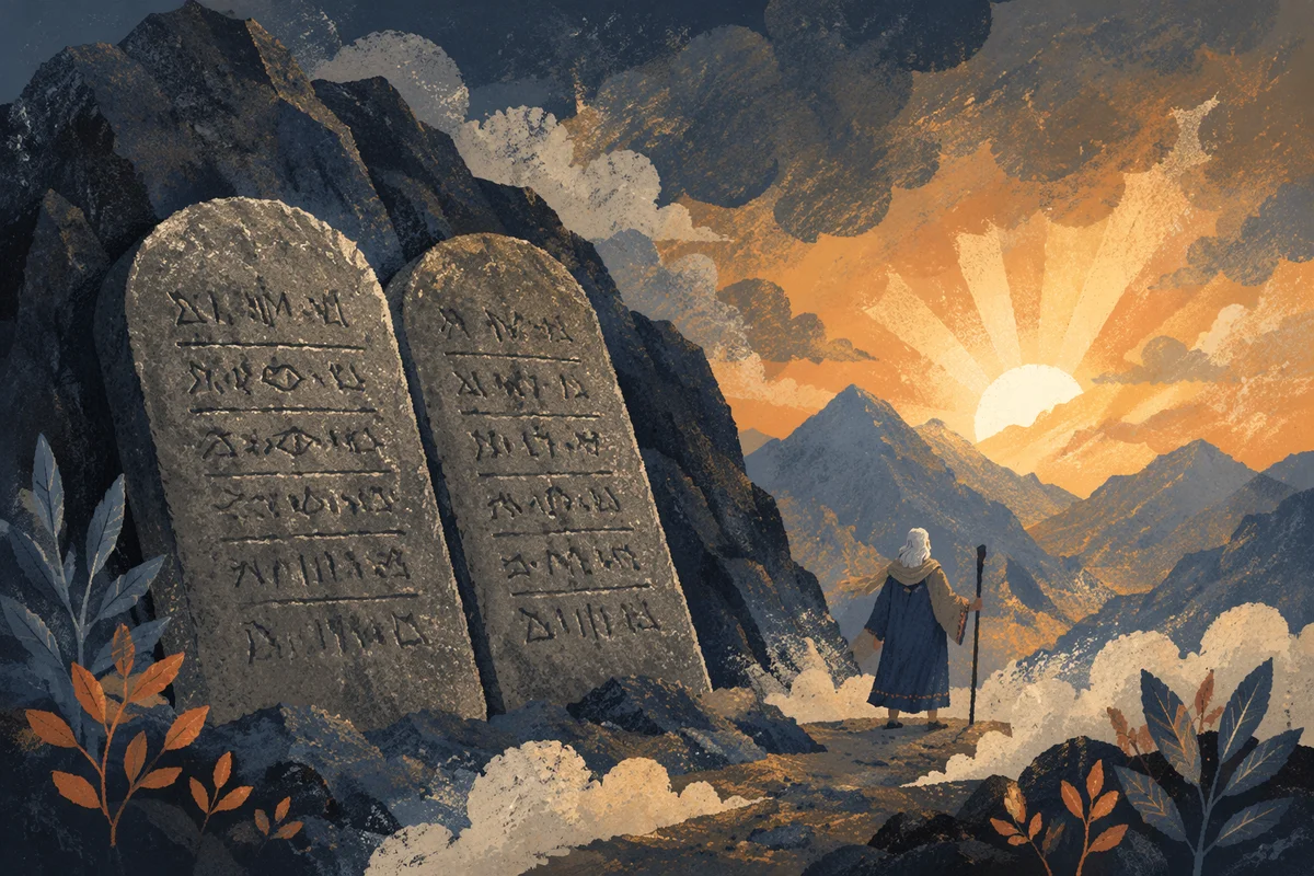 Ten Commandments Tablets on Stormy Mountain