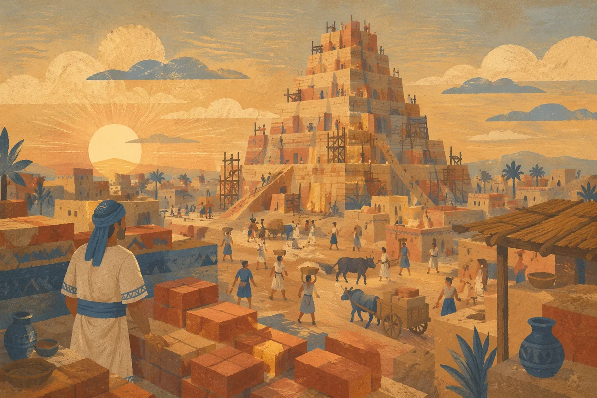 Tower of Babel Construction at Dawn