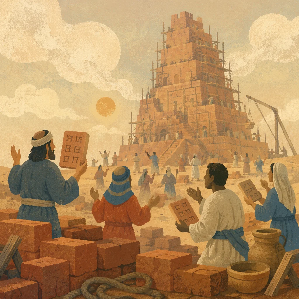 Tower of Babel Workers at Sunrise