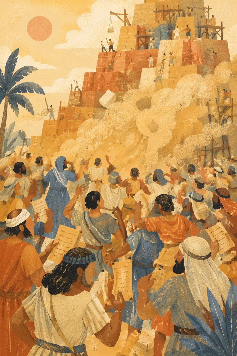 Tower of Babel Confusion Among Ancient Crowds