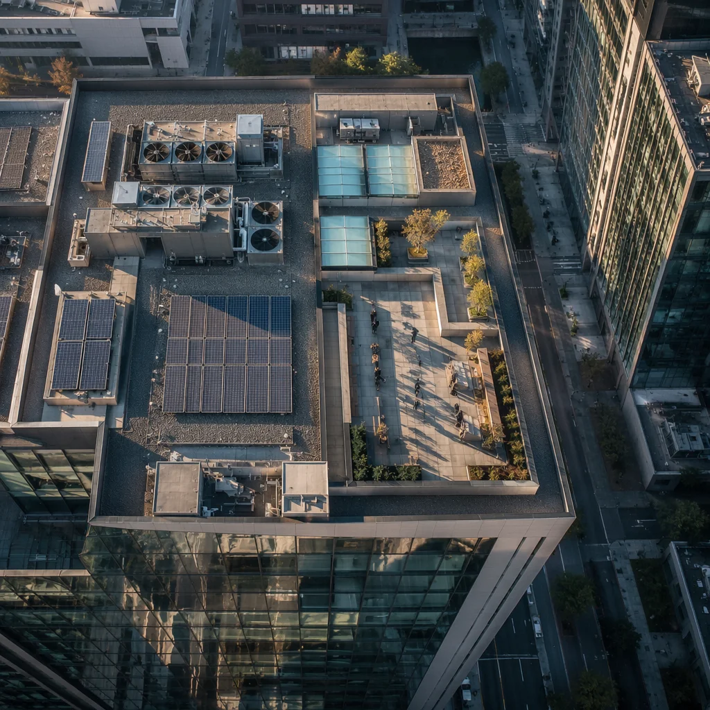 Aerial Office Rooftop at Sunrise