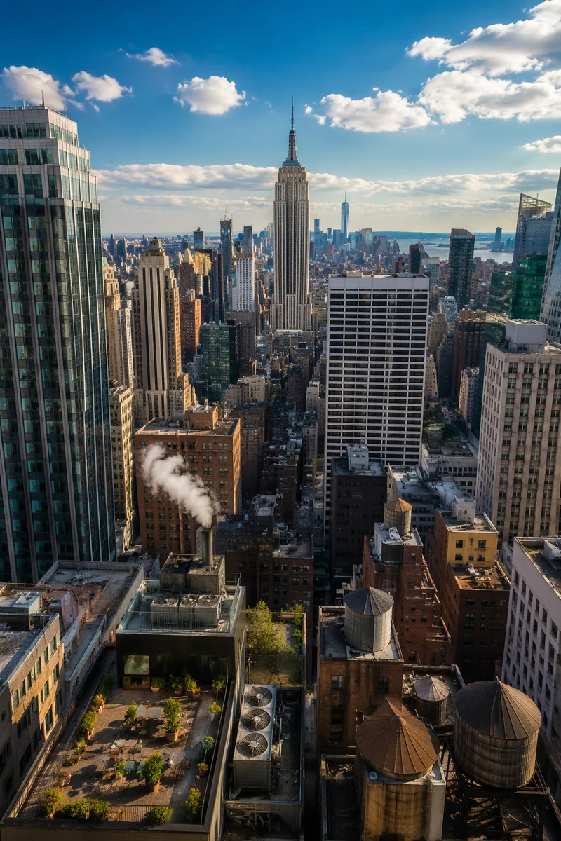 Aerial Rooftop View of Modern Business District
