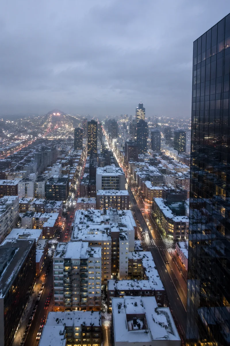 Winter Dusk Business District Rooftops