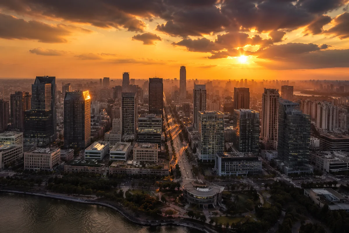 Golden Hour Urban Business District Rooftops