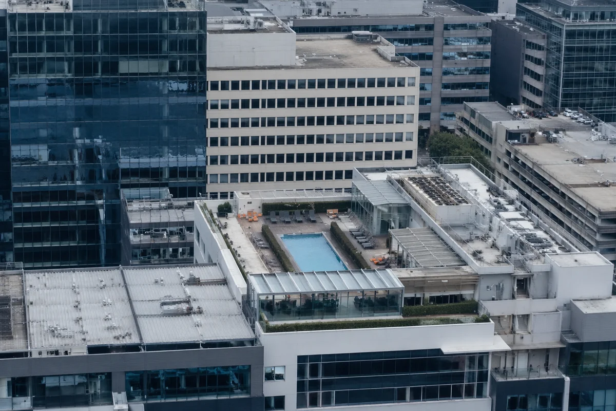 Aerial Rooftop View of Urban Office District