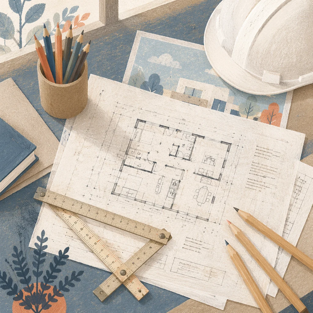 Architectural Blueprint Desk with Folding Ruler