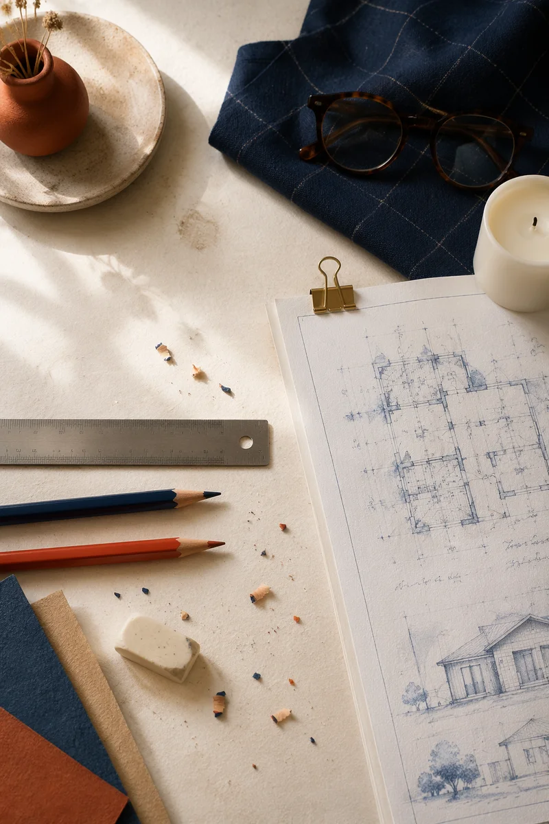 Architect Desk Blueprint with Ruler