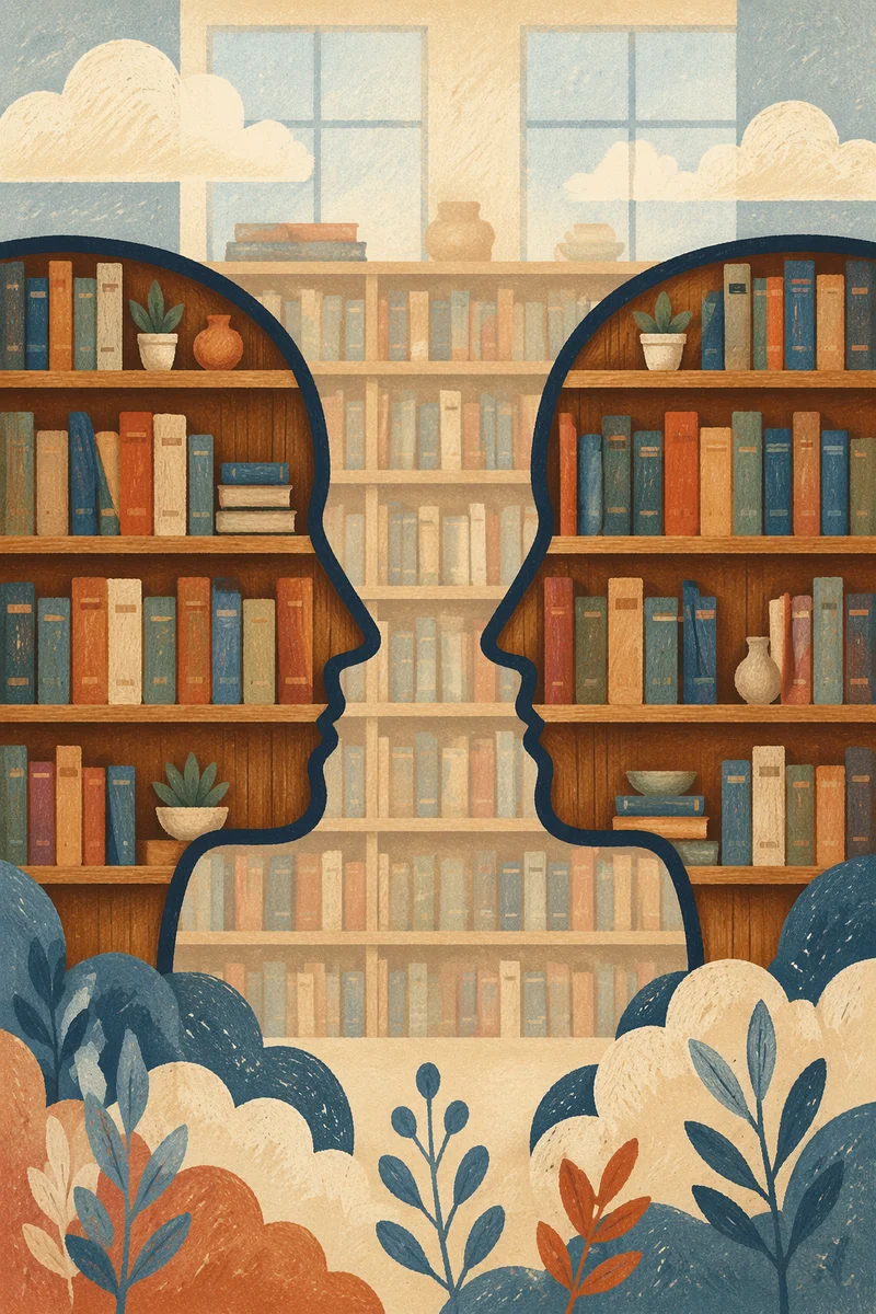 Knowledge Exchange Between Bookshelf Silhouettes