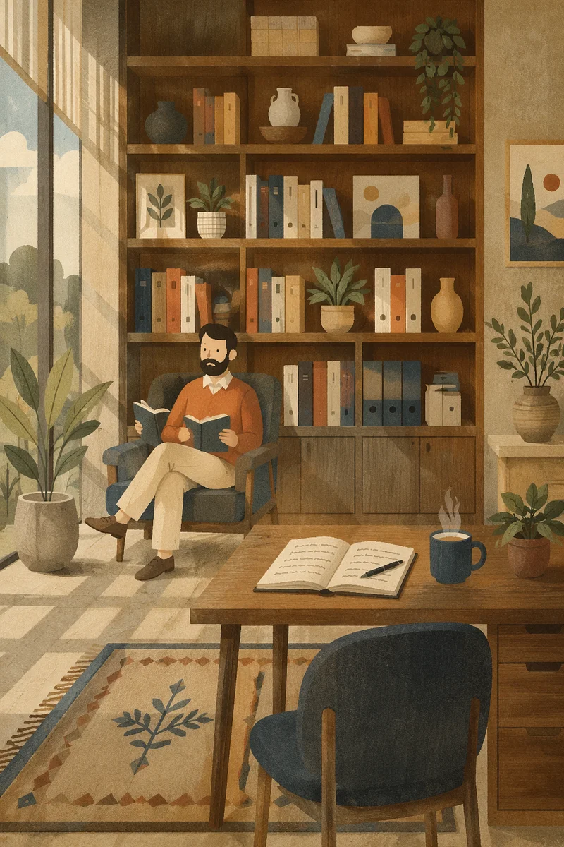 Modern Office Bookshelf with Quiet Wisdom