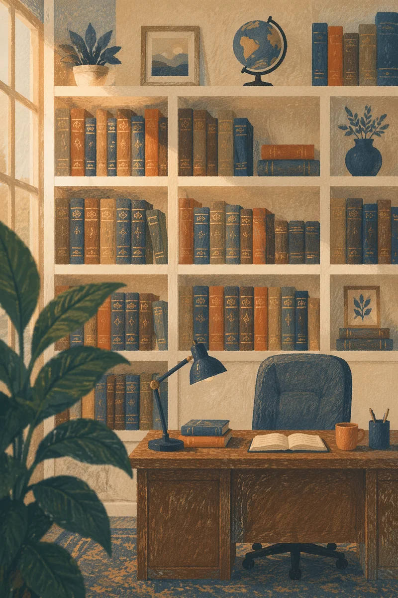 Modern Office Bookshelf of Knowledge and Wisdom
