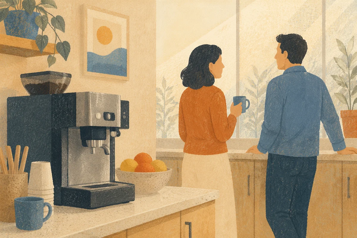 Coworkers Chatting by Office Coffee Machine